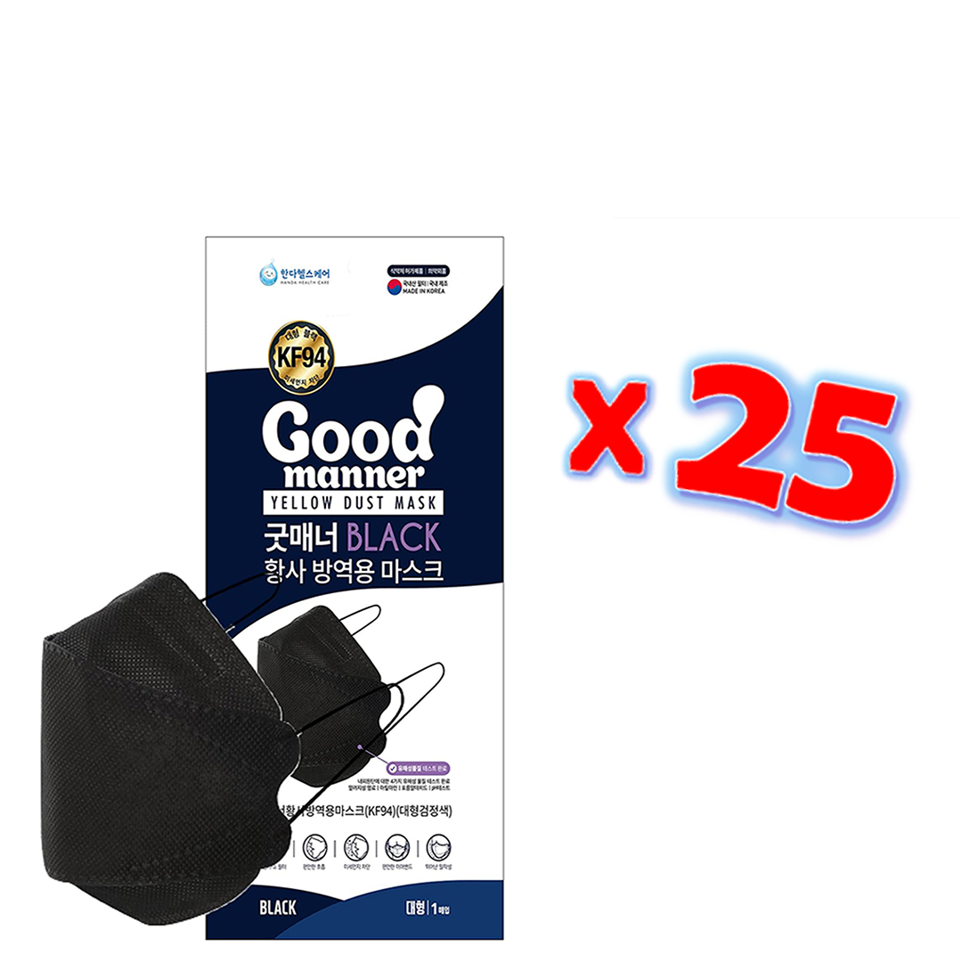 Good Manner KF94 Mask Black Adult (25 Masks) / Free Shipping-The Authorized Distributor in Canada.