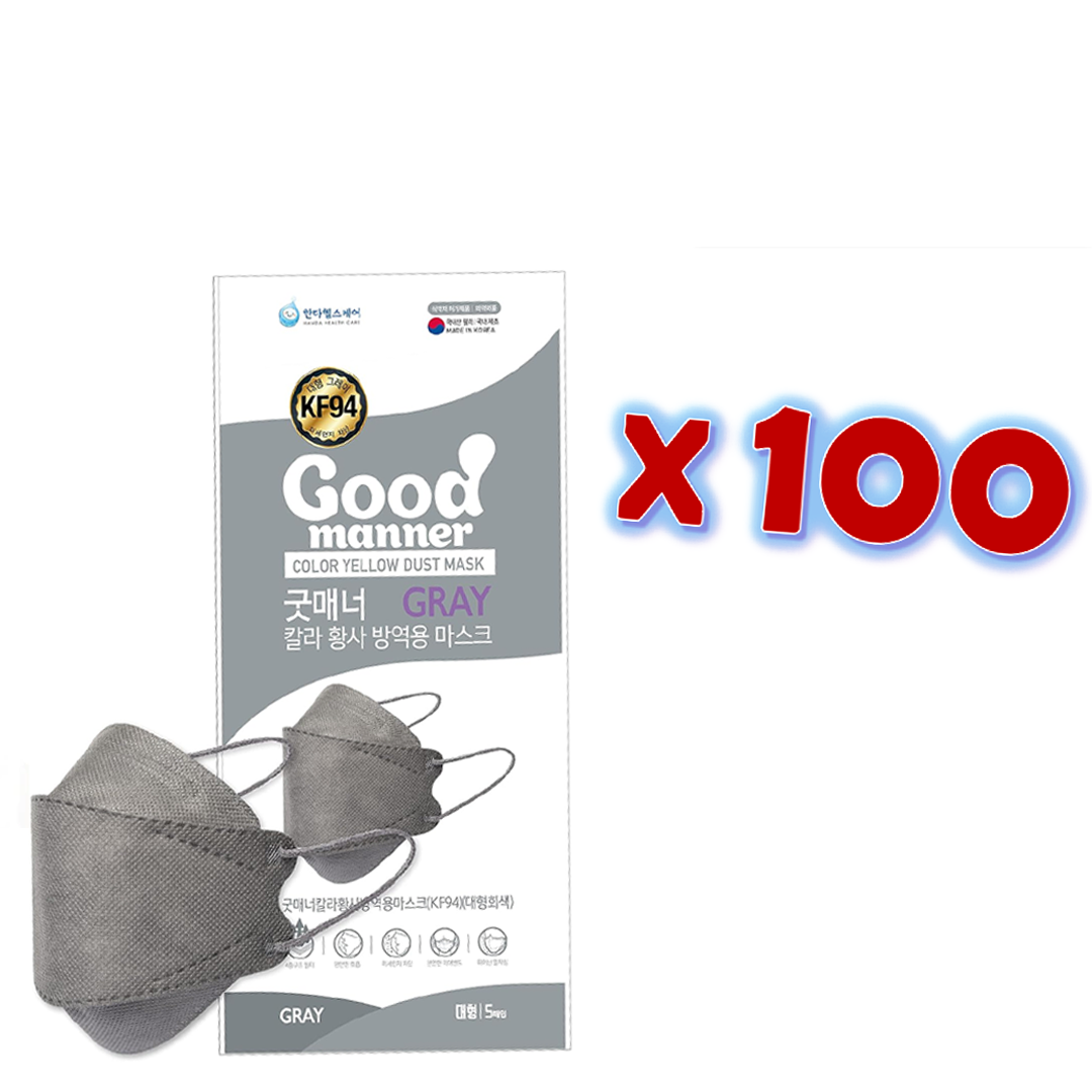 Good Manner Mask KF94 Gray Adult (100 Masks Total)