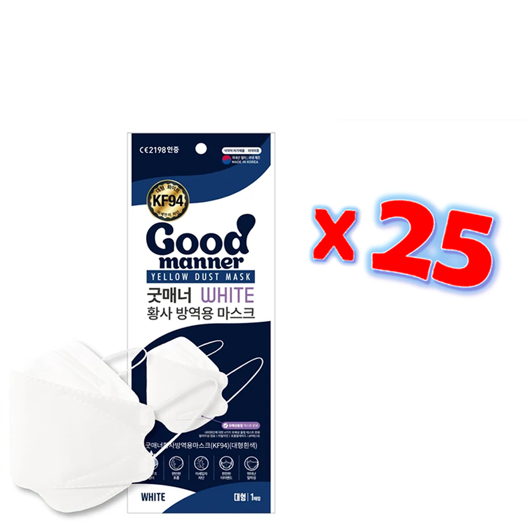 Good Manner KF94 Mask Canada (25 Masks), White Adult