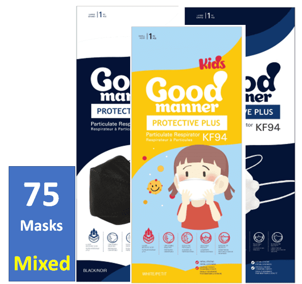 Good Manner KF94 Mask 75 Mixed (75 Mixed= 25 White/25 Black/25 Kids) / Free Shipping within Canada - The Authorized Distributor in Canada. | Clear Pro Global_Good Manner