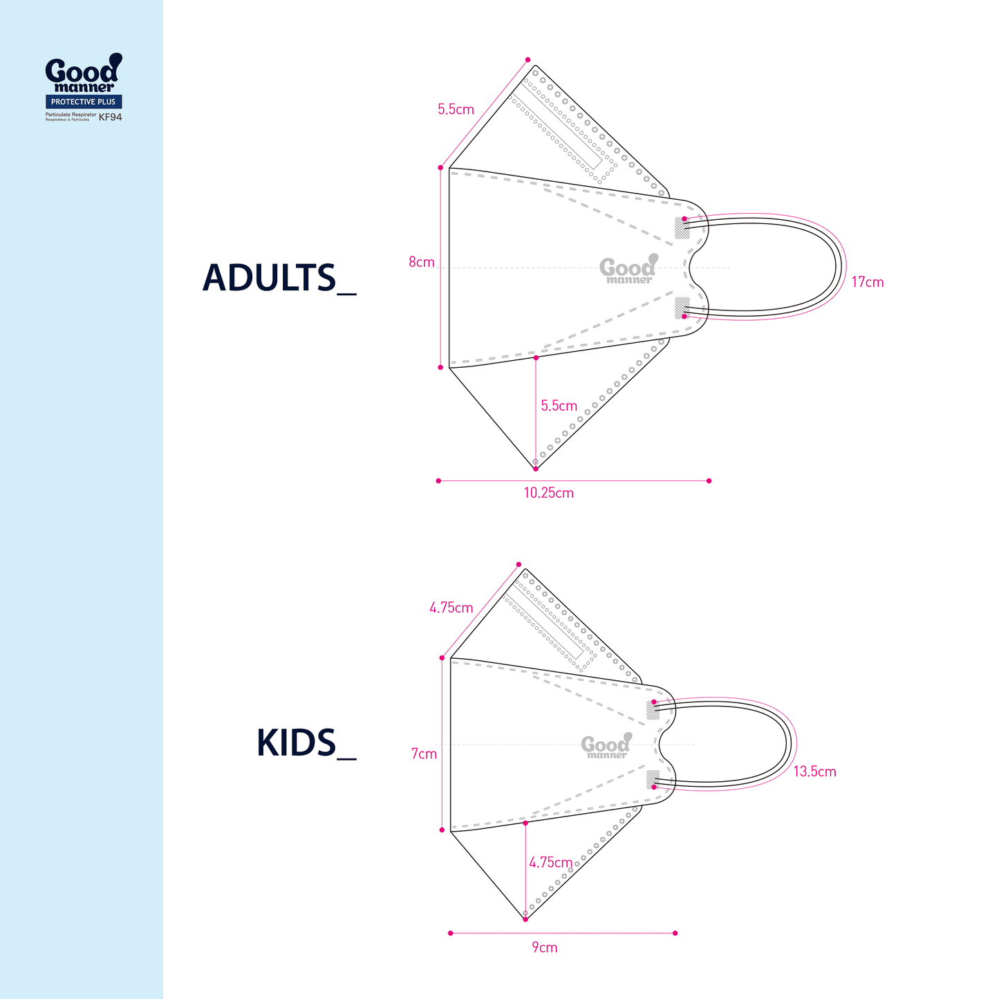 Good Manner KF94 Masks Canada for Kids (age 5 to 12), 25 masks./ Free Shipping within Canada-The Authorized Distributor in Canada. | Clear Pro Global_Good Manner